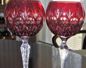 GLASS "SNOWFLAKES" AJKA Crystal RUBY RED Cut to Clear TUMBLER GLASS "SNOWFLAKES" AJKA Crystal RUBY RED Cut to Clear TUMBLER