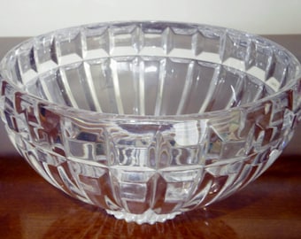 LARGE CUT MIKASA Crystal Bowl Heavy 7 1/2" Round x 4 1/2" Tall Vertical Block Cut Fruit Centerpiece Serving Reflections Excellent Condition