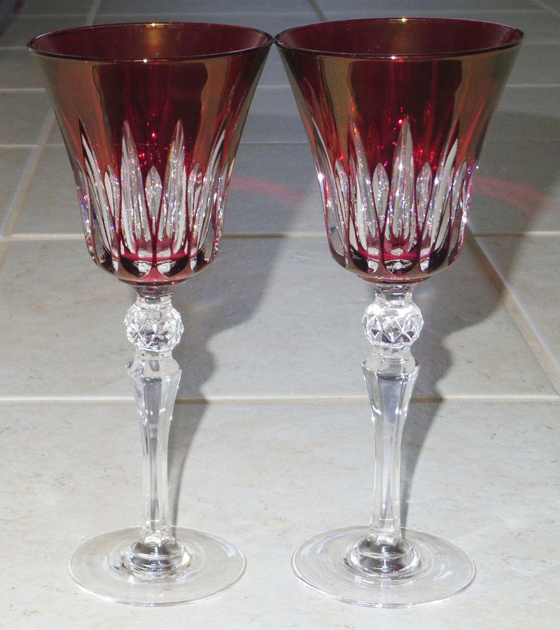 2 CUT RUBY RED Clear Wine Water Stems Crystal Goblets Glasses Etsy