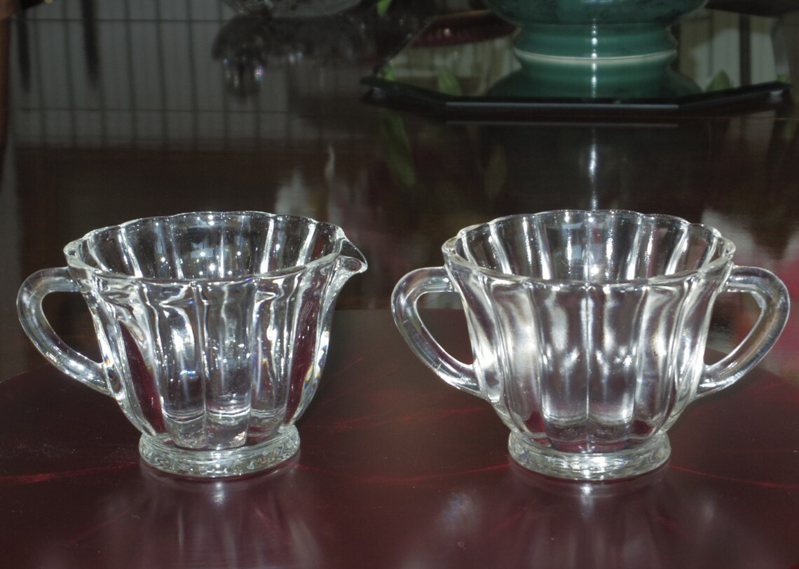 Creamer Sugar Set PANEL OPTIC DEPRESSION Glass Crystal Clear Etsy