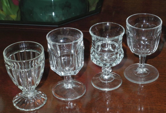 4 TIFFIN FRANCISCAN WILLIAMSBURG Clear Box Cut Criss Cross Cordials Liquor Cocktail Wine Goblets Glass Ball Stems Set Excellent Condition