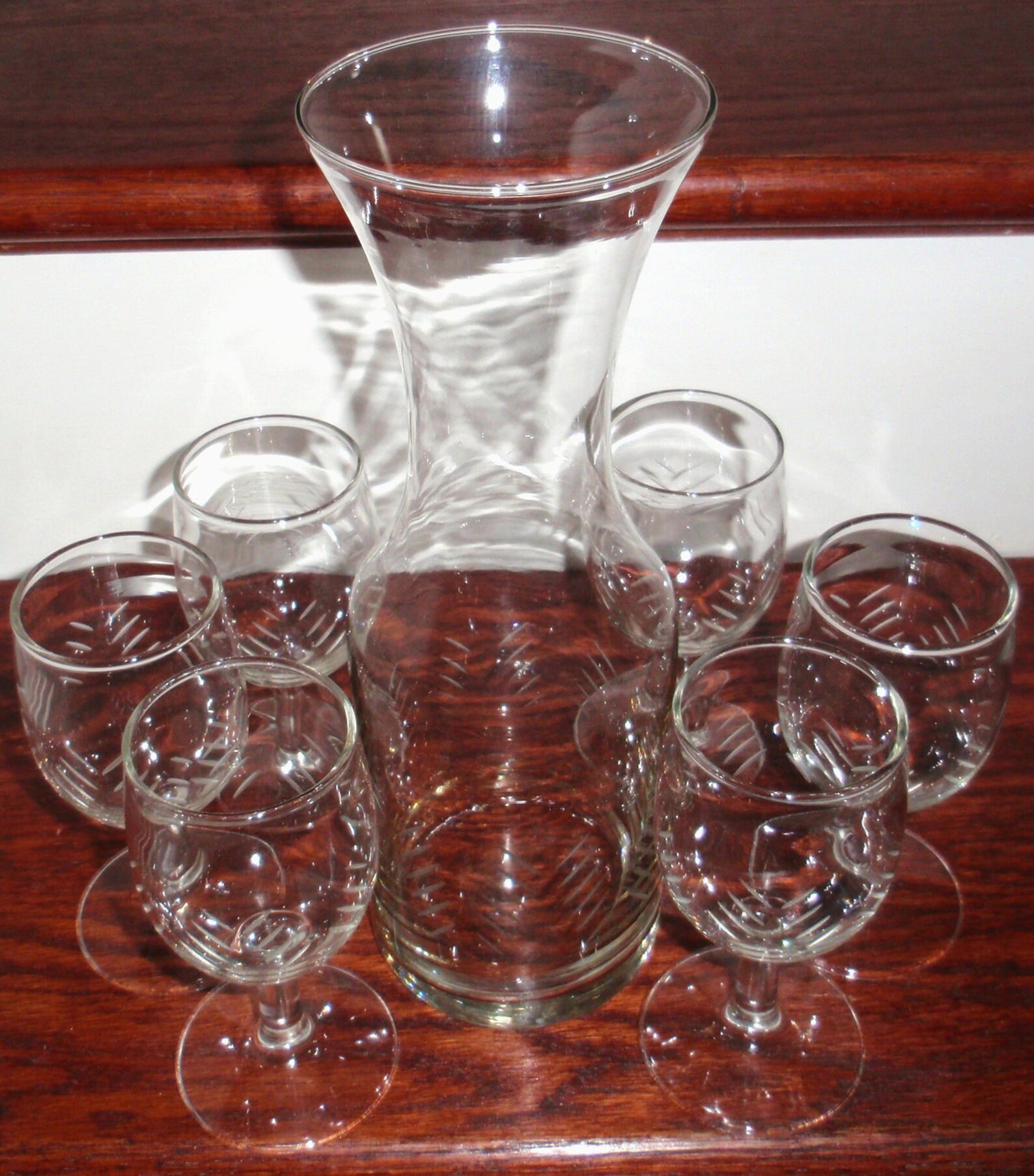 JAVIT GLASS RAIN Crystal Carafe Pitcher and Six Matching Wine Etsy
