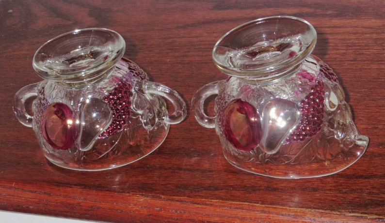 Set WESTMORELAND DELLA ROBBIA Sugar Bowl Creamer Pitcher Footed Dark Fruit Depression Glass Clear Crystal Excellent Condition