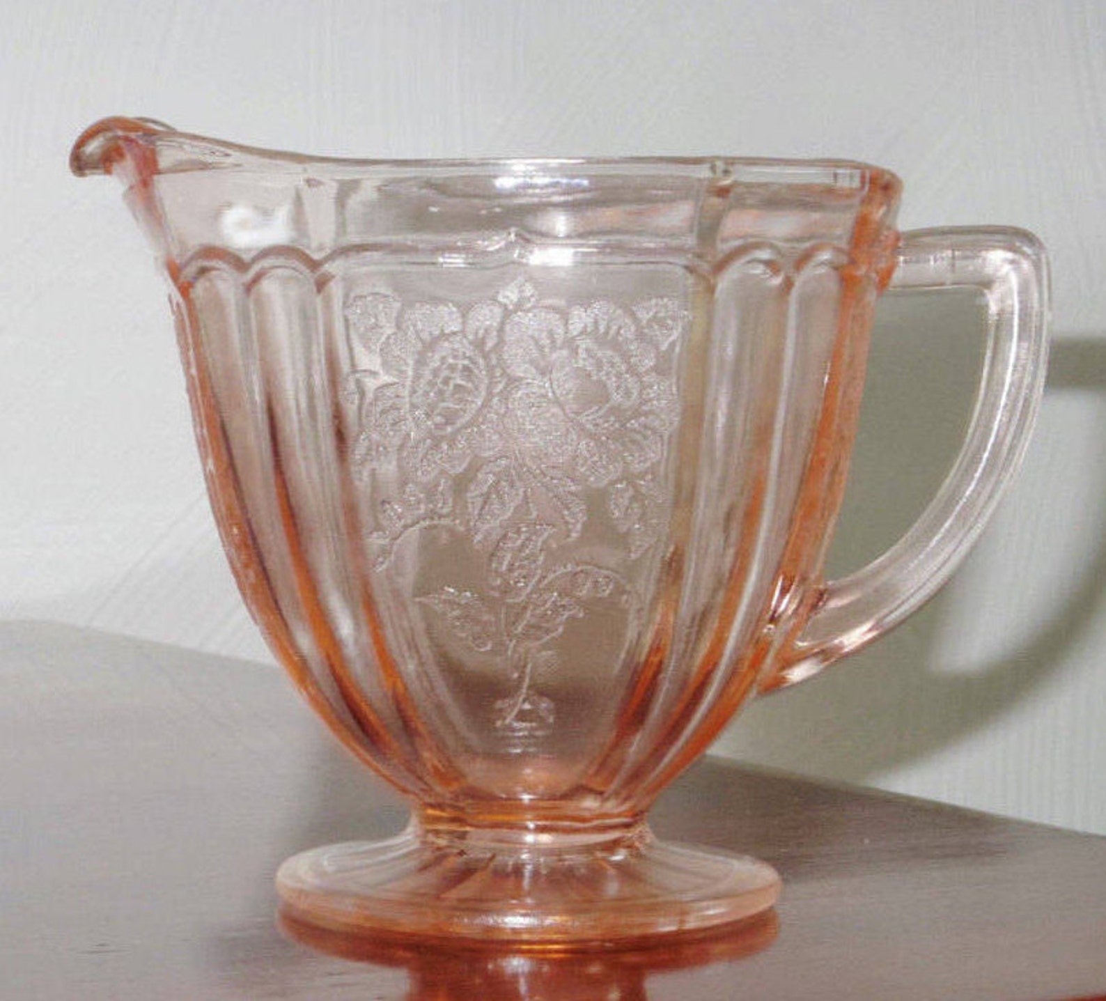 ANCHOR HOCKING MAYFAIR Pink Cream Pitcher Open Rose Depression Etsy