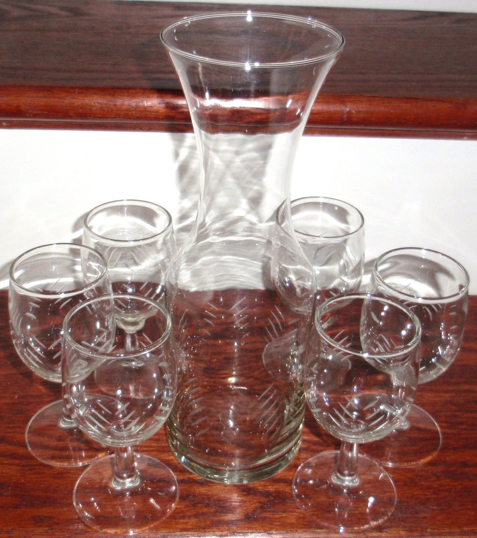 JAVIT GLASS RAIN Crystal Carafe Pitcher and Six Matching Wine Etsy