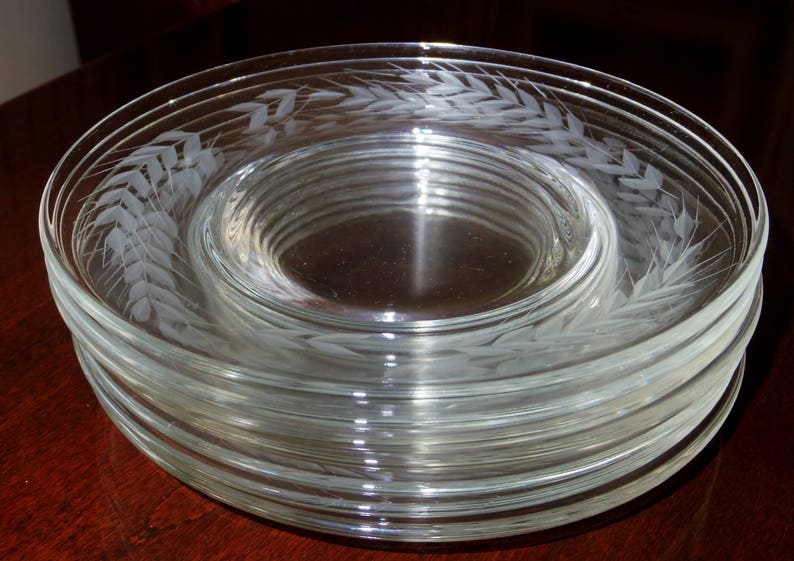 8 CUT WHEAT PLATES 8 Round Crystal Cut Etched Dessert Etsy