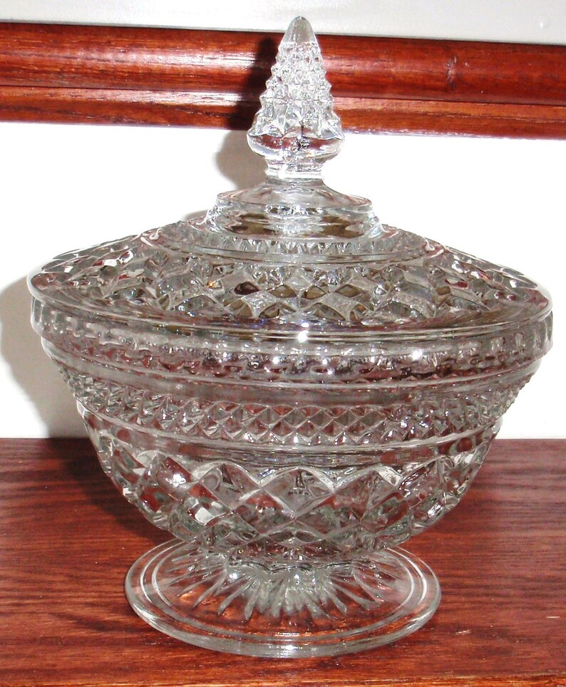 ANCHOR HOCKING WEXFORD Heavy Crystal Candy Dish Bowl with Lid Etsy