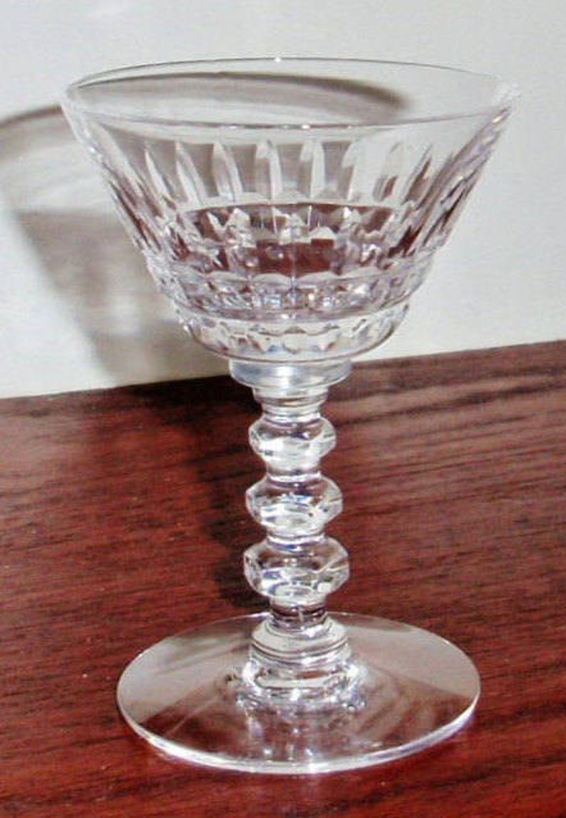 4 TIFFIN FRANCISCAN WILLIAMSBURG Clear Box Cut Criss Cross Cordials Liquor Cocktail Wine Goblets Glass Ball Stems Set Excellent Condition