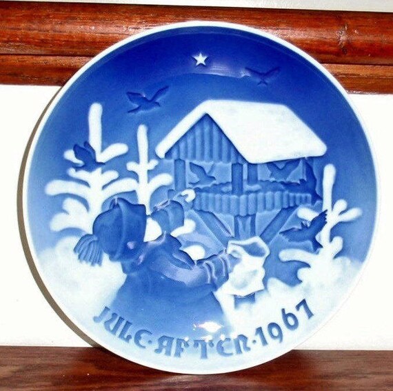 Bing And Grondahl Procelain 1967 Christmas Plate Blue White Etsy