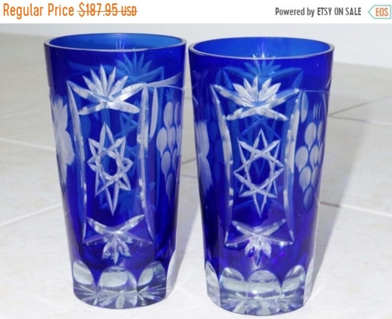 GLASS "SNOWFLAKES" AJKA Crystal RUBY RED Cut to Clear TUMBLER 