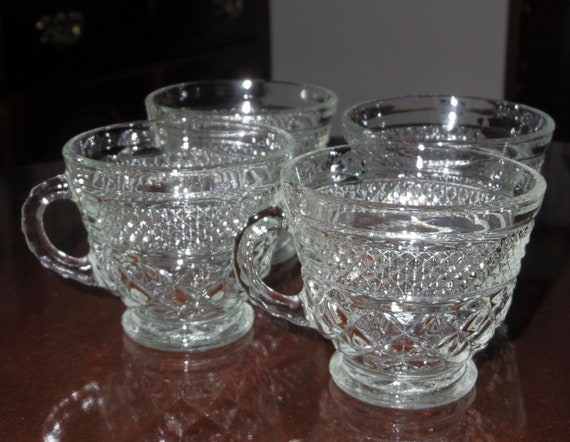 7 Oz Punch, Coffee or Tea Cup // Set of 4 Anchor Hocking Wexford Clear Glass