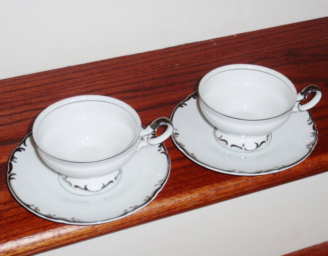2 SETS MIKASA Marlboro 9267 Footed Cups Saucers Fine China Etsy