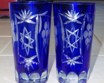 GLASS "SNOWFLAKES" AJKA Crystal RUBY RED Cut to Clear TUMBLER GLASS "SNOWFLAKES" AJKA Crystal RUBY RED Cut to Clear TUMBLER