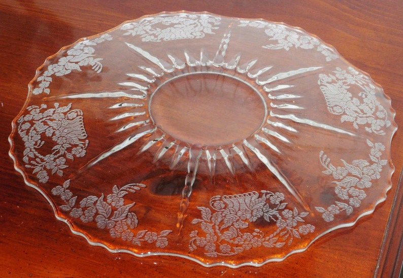 Antique NEW MARTINSVILLE FLOWER Basket Etched Depression Glass Etsy