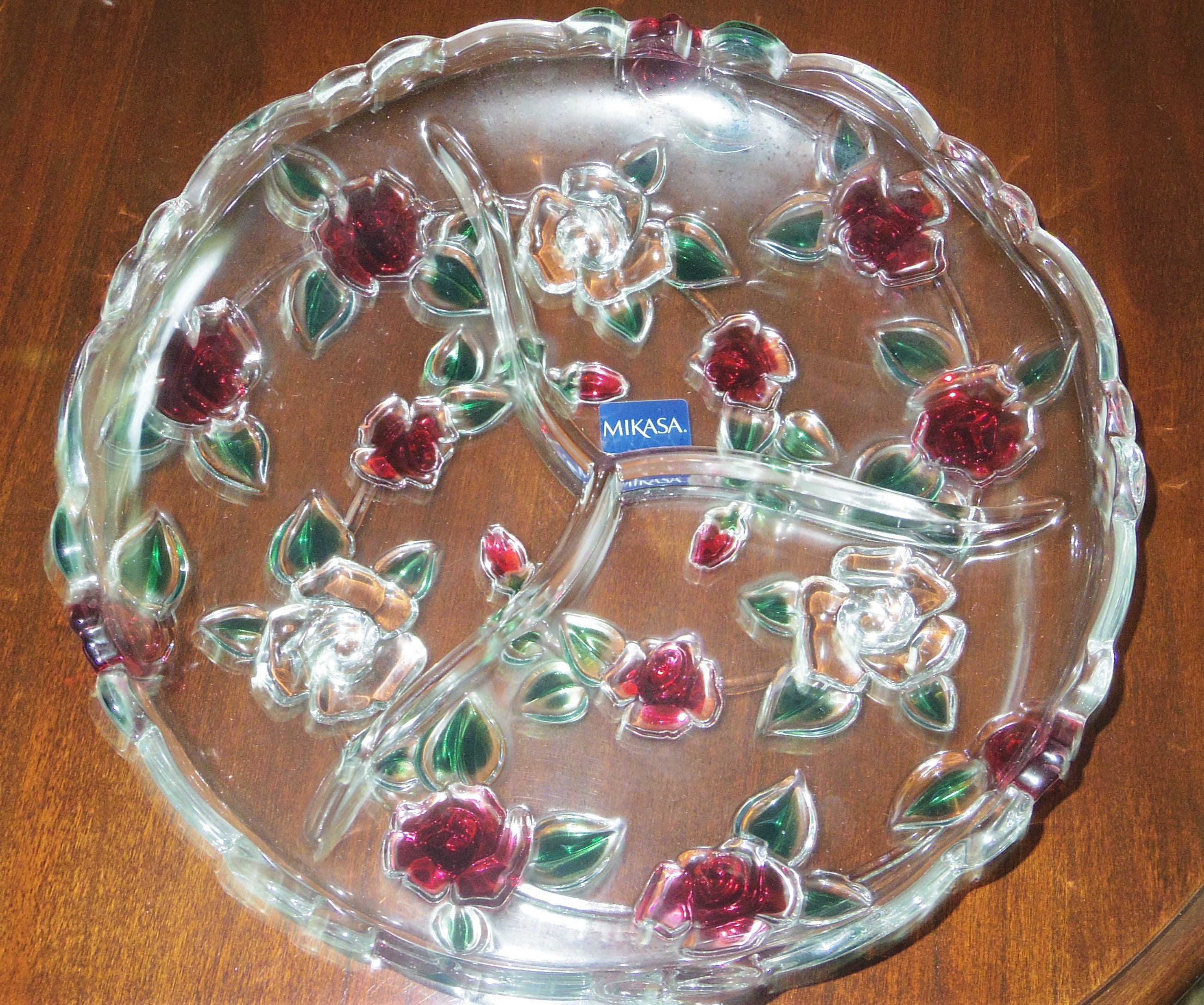 MIKASA CRYSTAL Tray Rose Garden 2 Tier Round Serving Server Etsy