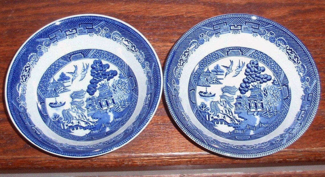 2 JOHNSON BROTHERS BLUE Willow Bowls 6 Coupe Cereal Etsy