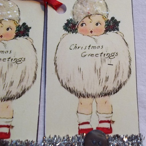 Vintage Snow Girl Santa Baby Hang Tags