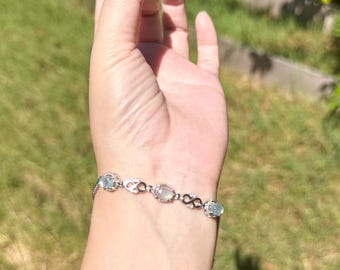 Natural Aquamarine Silver‑Plated Bracelet • Elegant Multi‑Stone Design & Soft Blue Glow