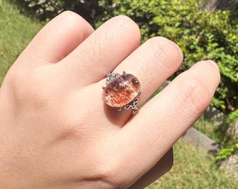 Natural Brazilian Phantom Quartz Silver‑Plated Ring • Full Clarity & Vivid Micro‑World Inclusions