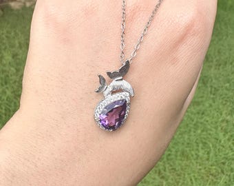 Natural Amethyst Silver‑Plated Necklace • Titanium Steel Chain