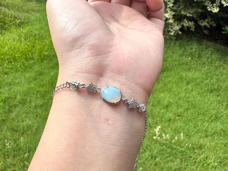 Natural Opal Bracelet｜Silver‑Plated｜Strong Fire Play｜High Transparency｜Rainbow Flash image 11