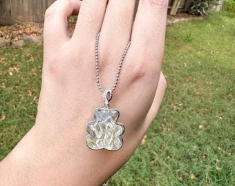 Lemon Quartz Teddy Bear Silver‑Plated Necklace • Beaded Titanium Chain