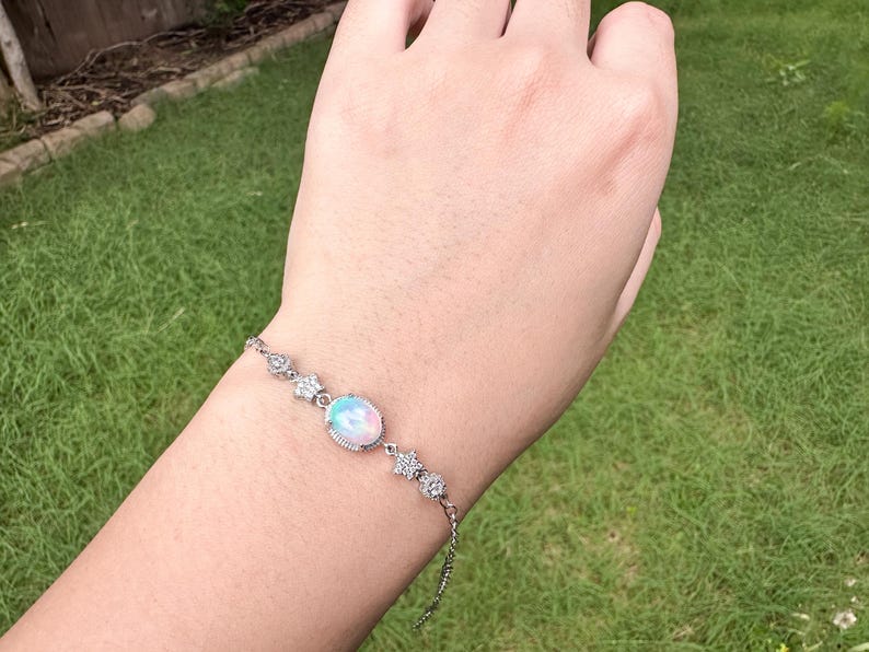 Natural Opal Bracelet｜Silver‑Plated｜Strong Fire Play｜High Transparency｜Rainbow Flash image 5