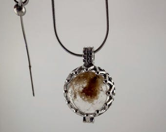 Natural Brazilian Phantom Quartz Necklace • 13mm+ Rotating Bead & Interchangeable Pendant Setting