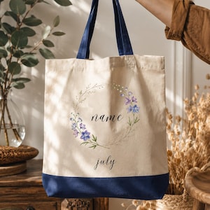 Birth Flower Tote Bag,Personalized Name Canvas Tote,Birthday Gift for Her,Bridesmaid Gift,Best Friend Gift,Mother's Day Gift,Floral Tote Bag