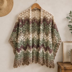 Ripple Wave Shawl Crochet Pattern PDF | Boho Ombre Striped Wrap | Easy Digital Download