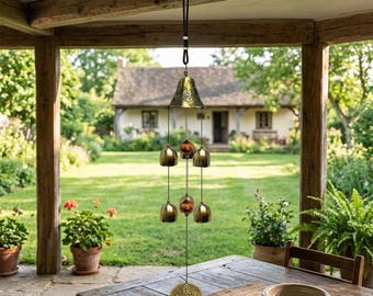 Campanellini a vento vintage in metallo con decorazioni a farfalla e moneta, ornamento da appendere per giardino esterno.