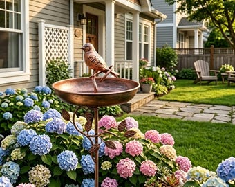 Paletto rustico in metallo per abbeveratoio per uccelli, mangiatoia da giardino verticale, decorazione vintage in rame per abbeveratoio per uccelli per cortile, prato e aiuola (87 x 24 cm)