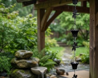 Animal Rain Chain, Metal Downspout Replacement, Whimsical Garden Decorative Rain Catcher with Dragonfly/Butterfly Motifs