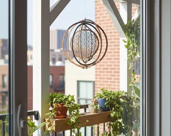 Campanelli a vento retrò in metallo a forma di Fiore della Vita, decorazione da giardino rotante 3D, ornamento resistente alle intemperie