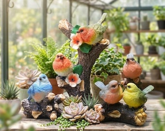Set di statuette di uccelli in resina, statue realistiche dipinte a mano, decorazioni per interni ed esterni, simpatici ornamenti a forma di uccelli per la casa e il giardino.