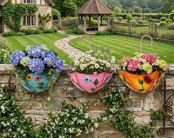 Umbrella Shaped Metal Wall Planter, Colorful Hanging Flower Pot, Whimsical Outdoor Garden Decor for Succulents & Vines