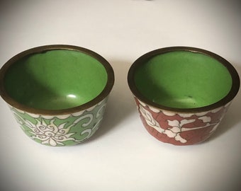 China Brass Saki Cups, cloisonné