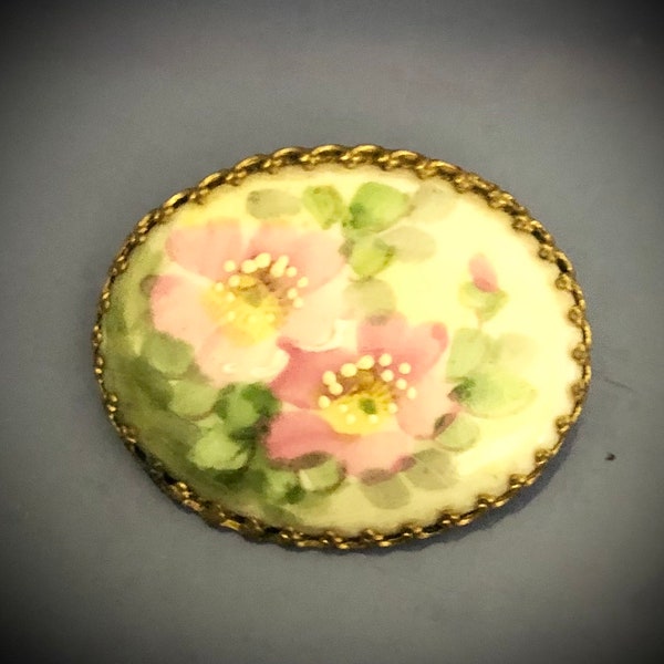 Antique Hand Painted Porcelain Brooch