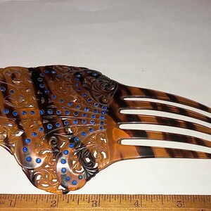 Vintage Ornate Celluloid Hair Comb w Rhinestones, Spanish, Mantilla image 2