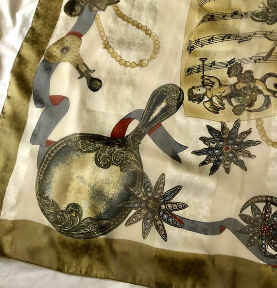 Vintage Silk Scarf, Cupid Cherub and Music - image 4