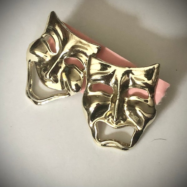 Pair of Theater Mask Pins, Comedy and Tragedy