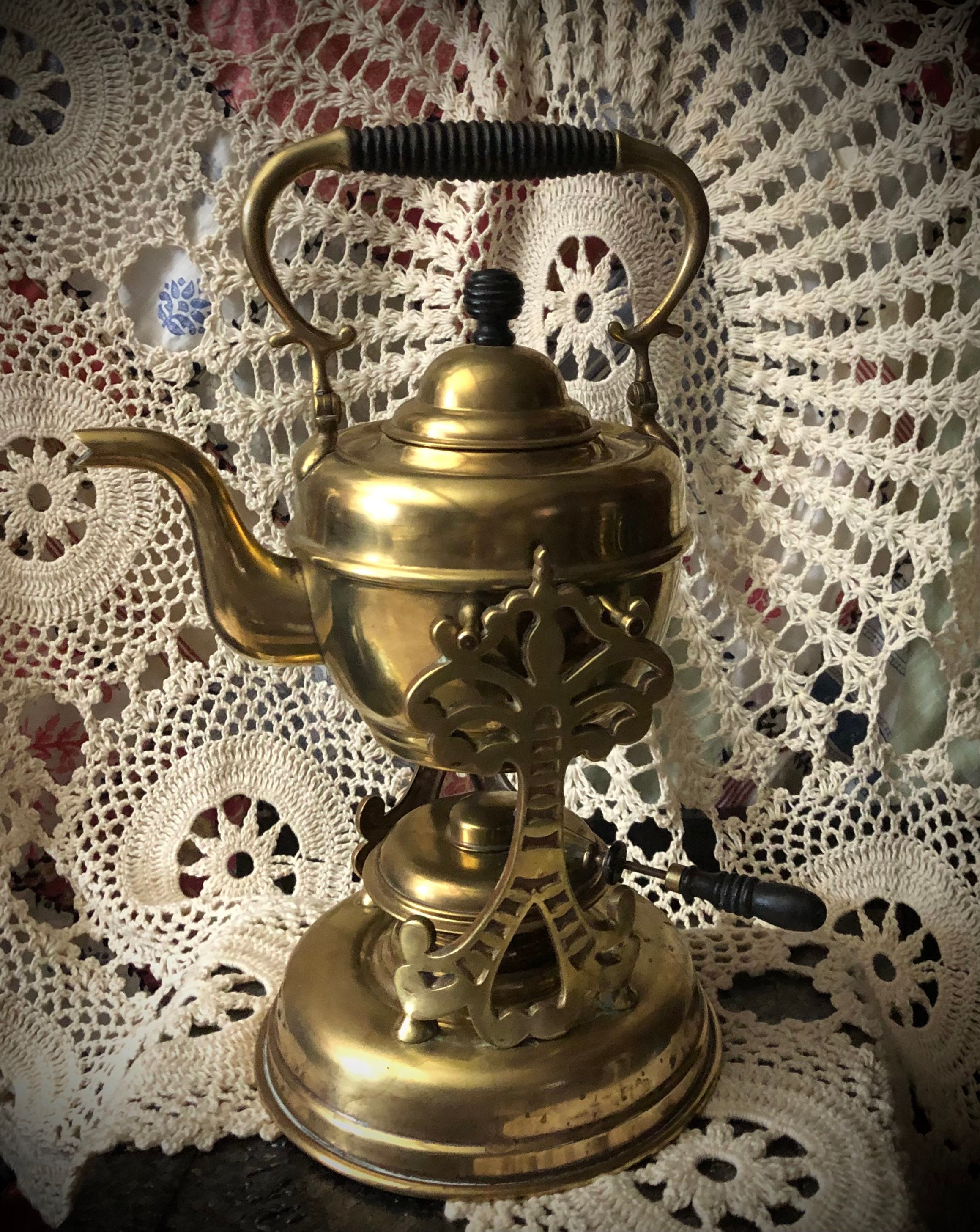 Vintage Brass Teapot Pitcher Antique & Burner Unique Rare Old