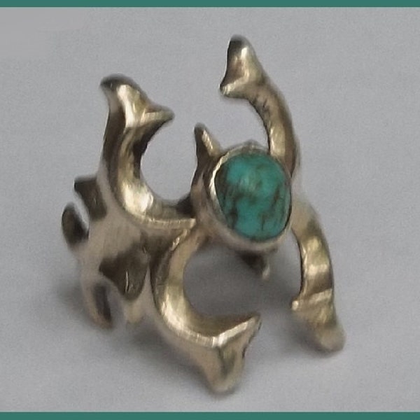 Vintage Turquoise and Silver Ring, SW Native American Sand Cast