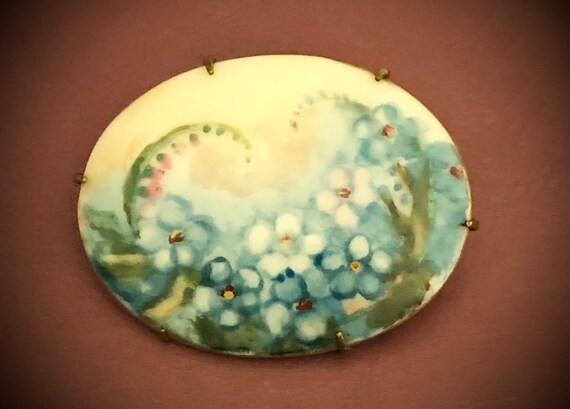 Antique Victorian Hand Painted Porcelain Brooch - image 1