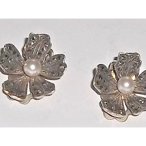 Sterling Earrings, Flowers Pearls Marcasites, Made in Germany, ca1930