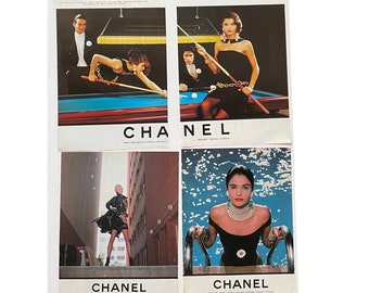 Vintage huge lot of 28 CHANEL and YSL advertisements magazine pages collage decor