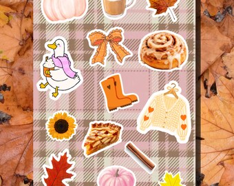 Hoja de pegatinas otoñales con diseño de calabaza y especias para chicas / Pegatinas para diarios creativos y álbumes de recortes