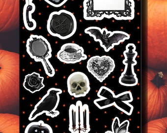 Hoja de pegatinas góticas oscuras de bruja para Halloween / Pegatinas para diarios creativos y álbumes de recortes