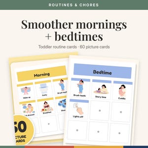 Toddler Routine Chart, 60 Picture Cards, Morning & Bedtime Schedule (Editable PDF)