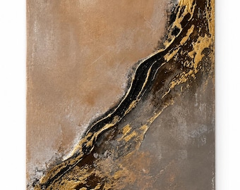 Neutraal abstract schilderij met textuur | Originele beige gouden muurkunst | Modern minimalistisch canvas | Luxe eigentijdse inrichting